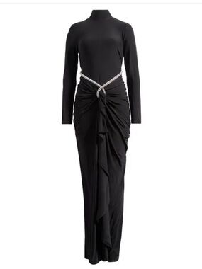 Badgley Mischka Black Maxi Dress with Silver Rope Waist